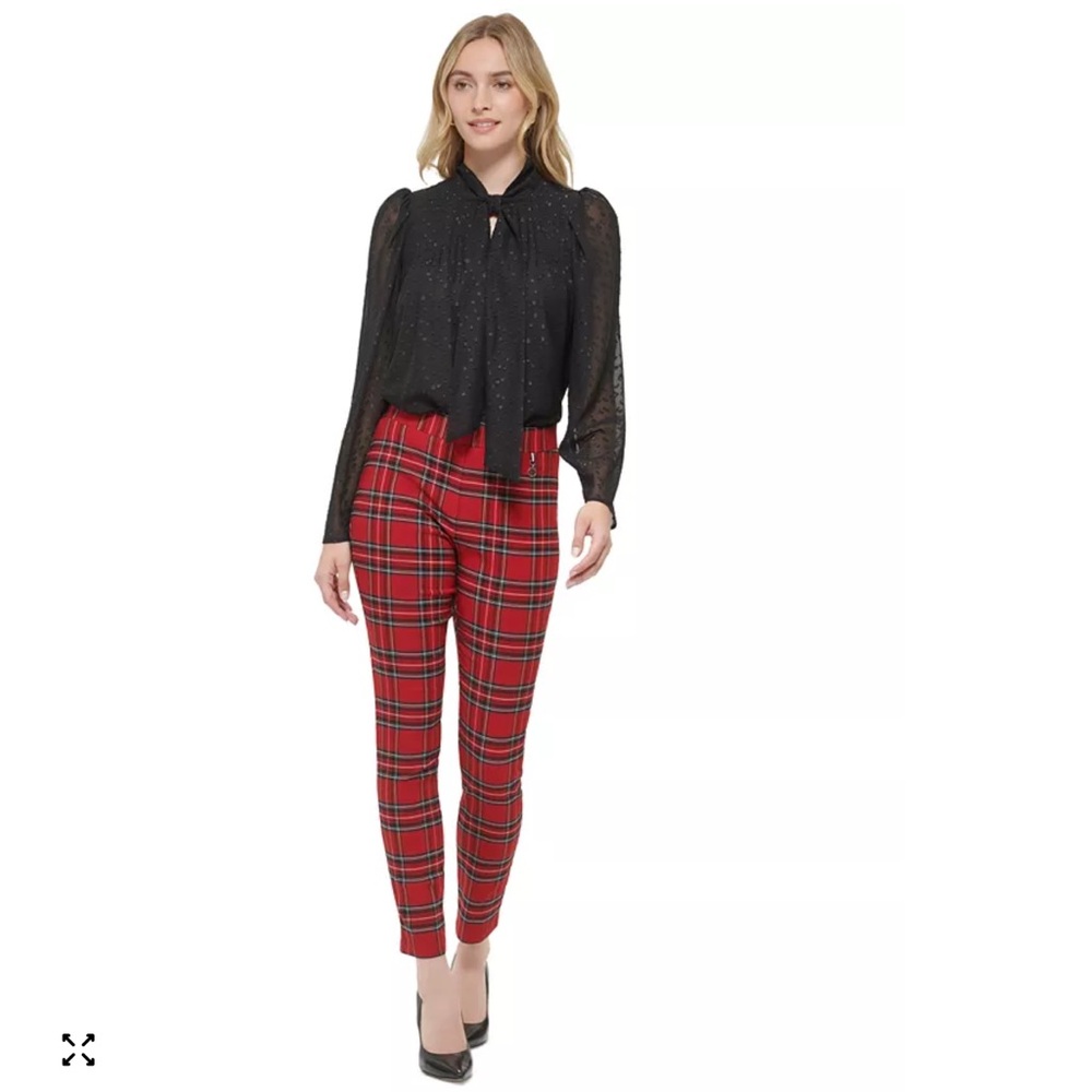 Tommy Hilfiger Red Tartan Plaid Pull On Stretch Low Rise Slim Fit Size S NWT